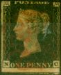 Old Postage Stamp from GB 1840 1d Penny Black SG2 (N-C) Good Used 2 Margins Huge at Bottom