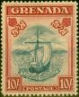Rare Postage Stamp from Grenada 1938 10s Steel Blue & Bright Carmine SG163a Narrow P.14 Good Mtd Mint