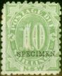 Collectible Postage Stamp from New South Wales 1891 10s Green Specimen SGD9s Fine Mtd Mint