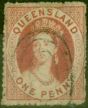 Valuable Postage Stamp from Queensland 1861 1d Carmine-Rose SG14 Fine Used