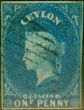 Rare Postage Stamp from Ceylon 1857 1d Dp Turquoise-Blue SG2 Fine Used