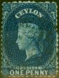 Rare Postage Stamp from Ceylon 1867 1d Deep Blue SG63b Fine Used