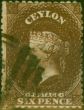 Rare Postage Stamp from Ceylon 1869 6d Deep Brown SG67 Good Used