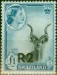 Valuable Postage Stamp Swaziland 1961 2R on £1 Black & Turquoise-Blue SG77 Fine LMM