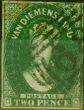 Old Postage Stamp from Tasmania 1855 2d Deep Green SG15 Fine Used