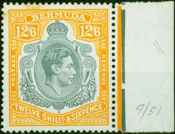 Bermuda 1950 12s6d Grey & Pale Orange SG120e P.13 Good MNH. King George VI (1936-1952) Mint Stamps