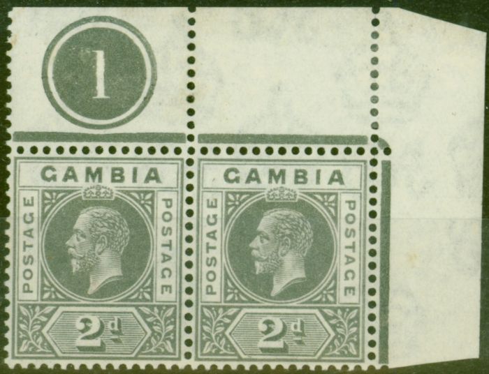 Valuable Postage Stamp from Gambia 1921 2d Grey SG111 V.F MNH Pl 1 Pair