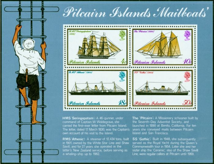 Collectible Postage Stamp from Pitcairn Is 1975 Mail Boats Mini Sheet SG MS161w Wmk Sideways Inverted Fine MNH