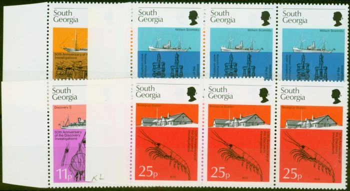 Rare Postage Stamp from South Georgia 1976 Discovery Set of 4 SG46-49 in V.F MNH Strips of 3