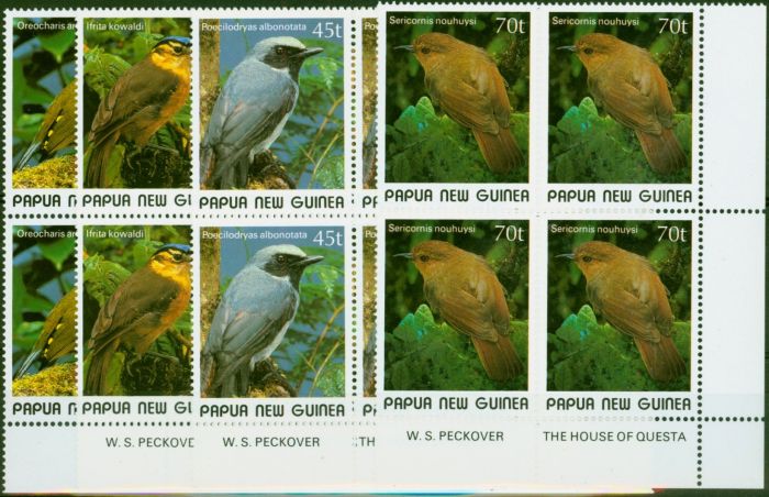 Rare Postage Stamp from Papua New Guinea 1989 Birds Set of 5 SG597-601 in V.F MNH Block of 4