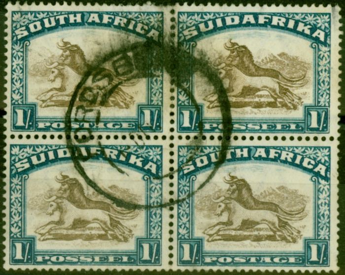 Valuable Postage Stamp from South Africa 1932 1s Brown & Deep Blue SG48bw Wmk Inverted Good Used Block of 4