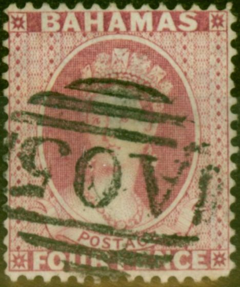 Collectible Postage Stamp Bahamas 1876 4d Dull Rose SG36 P.14 Fine Used (2)