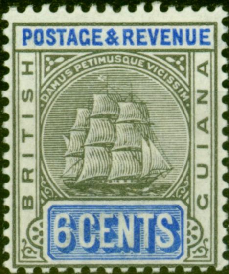 Old Postage Stamp from British Guiana 1902 6c Grey-Black & Ultramarine SG236 V.F & Fresh Very Lightly Mtd Mint
