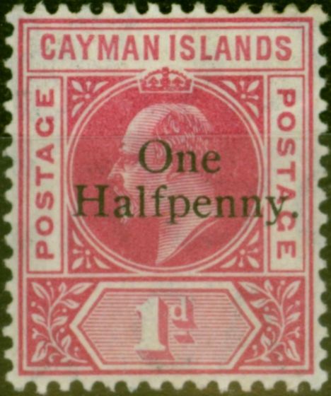 Rare Postage Stamp Cayman Islands 1907 1/2d on 1d Carmine SG17 Fine LMM