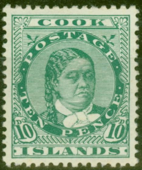 Collectible Postage Stamp from Cook Islands 1918 10d Green SG45 V.F Very Lightly Mtd Mint