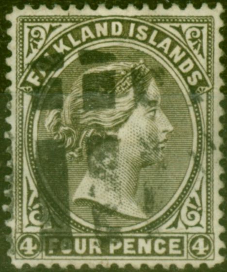 Rare Postage Stamp from Falkland Islands 1887 4d Grey-Black SG10 Fine Used (3)