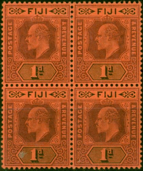 Old Postage Stamp Fiji 1903 1d Dull Purple & Black-Red SG105 V.F MM & MNH Block of 4