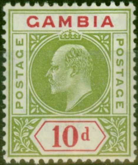 Collectible Postage Stamp from Gambia 1909 10d Pale Sage-Green & Carmine SG80 Fine & Fresh Mtd Mint