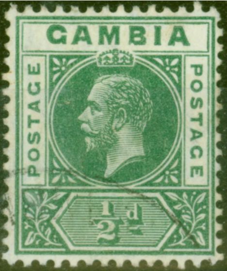 Rare Postage Stamp from Gambia 1912 1/2d Dp Green SG86var Deformed B in GAMBIA Fine Used