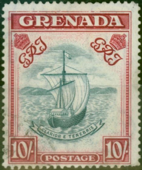 Old Postage Stamp Grenada 1944 10s Slate-Blue & Carmine-Lake SG163d Good Used
