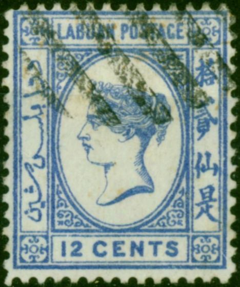 Labuan 1892 12c Bright Blue SG45a 'No Right Foot to 2nd Character' Fine Used . Queen Victoria (1840-1901) Used Stamps
