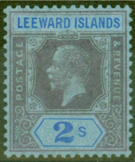Old Postage Stamp from Leeward Islands 1922 2s Purple & Blue-Blue SG74 Fine Very Lightly Mtd Mint