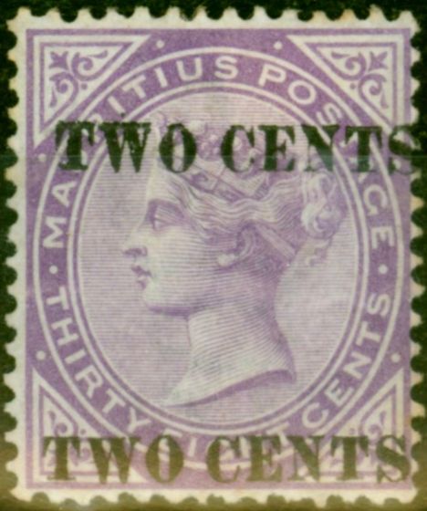 Valuable Postage Stamp from Mauritius 1891 2c on 33c Bright Purple SG121b Surcharge Double Good Mtd Mint