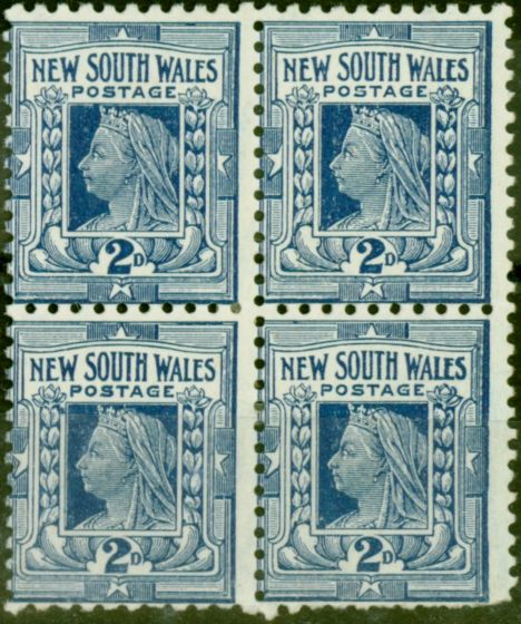 Collectible Postage Stamp N.S.W 1897 2d Deep Dull Blue SG292 Fine LMM Block of 4