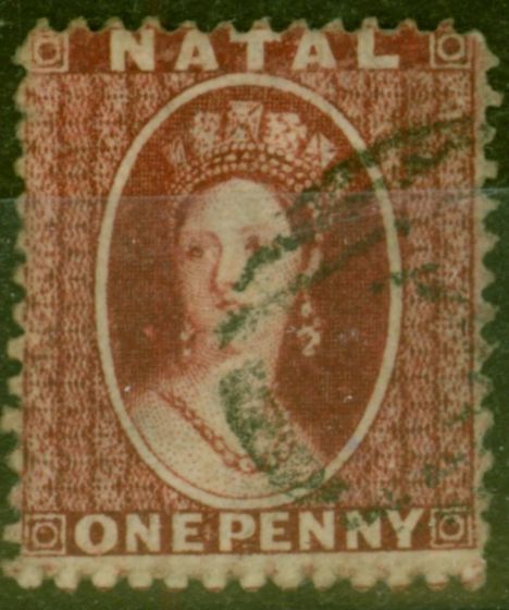 Old Postage Stamp from Natal 1863 1d Carmine-Lake SG19 Thick Paper P.13 Fine Used.
