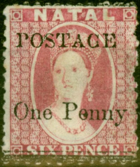 Valuable Postage Stamp from Natal 1879 1d on 6d Rose SG93 Fine Mtd Mint