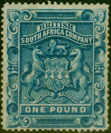Rare Postage Stamp Rhodesia 1892 £1 Deep Blue SG10 Good LMM