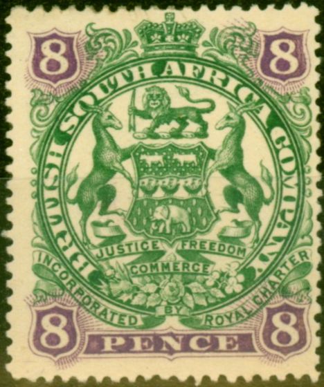 Valuable Postage Stamp from Rhodesia 1897 8d Green & Mauve-Buff SG72 Fine Mtd Mint Stamp