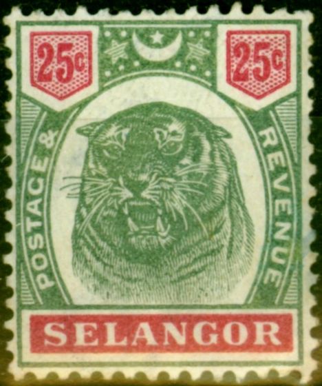 Valuable Postage Stamp from Selangor 1896 25c Green & Carmine SG58 Fine V.L Mtd Mint