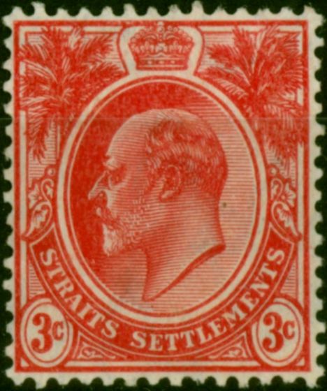 Straits Settlements 1908 3c Red SG153 Fine MM  King Edward VII (1902-1910) Rare Stamps