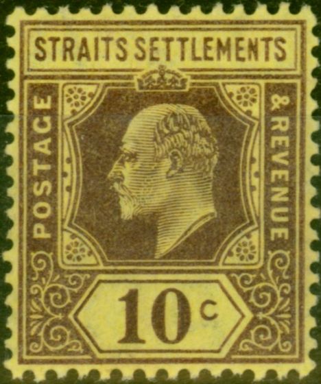 Rare Postage Stamp Straits Settlements 1912 10c Purple-Yellow SG159a Chalk Fine VLMM