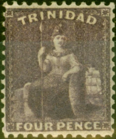 Rare Postage Stamp from Trinidad 1862 4d Deep Purple SG61 P.12 Thick Paper V.F & Fresh LMM