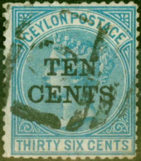 Rare Postage Stamp from Ceylon 1885 10c on 36c Blue SG163 Fine Used