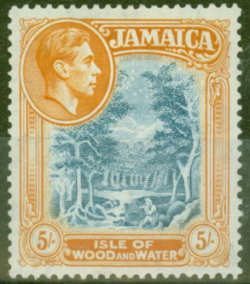 Valuable Postage Stamp from Jamaica 1938 5s Slate-Blue & Yellow Orange SG132 Fine Mtd Mint