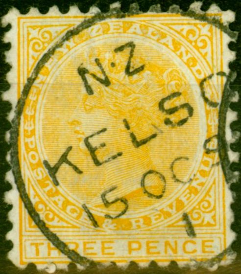 Old Postage Stamp from New Zealand 1897 3d Pale Yellow SG240 P.11 Fine Used