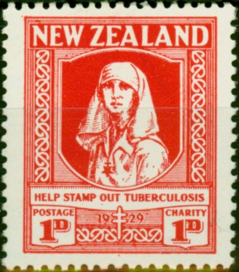 Collectible Postage Stamp New Zealand 1929 1d & 1d Scarlet SG544 V.F VLMM