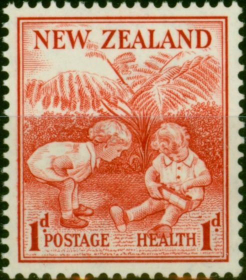 Rare Postage Stamp New Zealand 1938 1d & 1d Scarlet SG610 V.F MNH