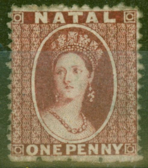 Rare Postage Stamp from Natal 1863 1d Lake SG18 P.13 Fine Unused