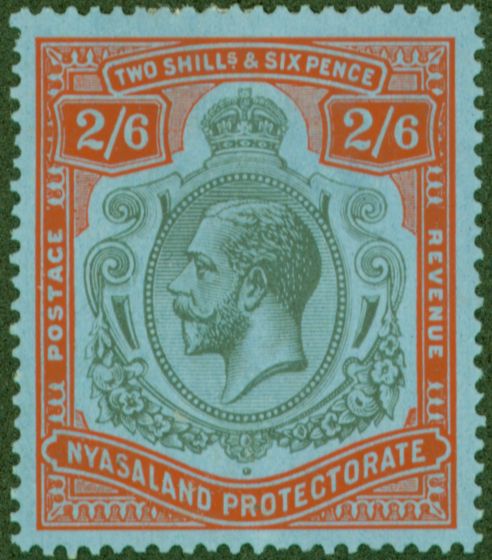 Valuable Postage Stamp from Nyasaland 1926 2s6d Grey-Black & Scarlet-Verm-Pale Blue SG110je Break in Lines Below Left Scroll Fine Mtd Mint