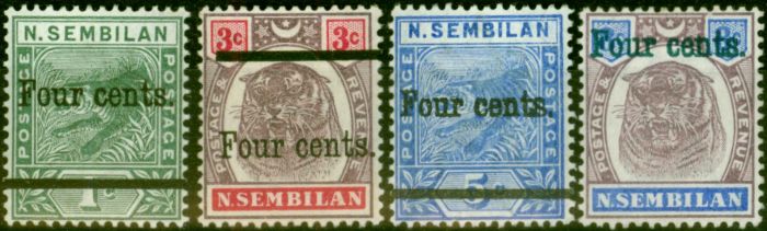 Valuable Postage Stamp from Negri Sembilan 1898 4c Surcharge Set of 4 SG16-19 Fine & Fresh Lightly Mtd Mint
