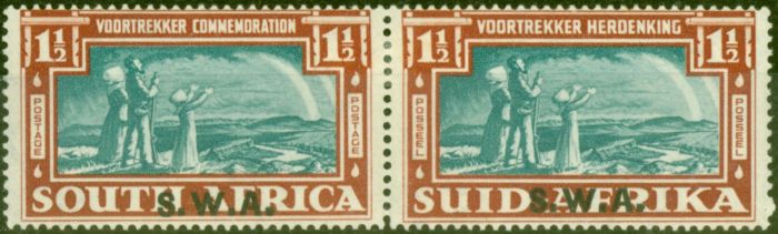 Collectible Postage Stamp from S.W.A 1938 1 1/2d & 1 1/2d Chocolate & Blue-Green SG107 Fine Mtd Mint