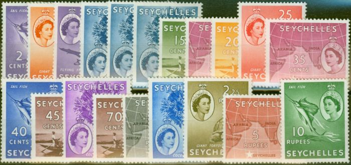 Valuable Postage Stamp from Seychelles 1954-61 set of 20 SG174-188 V.F Very Lightly Mtd Mint Both 10c