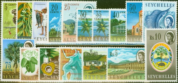 Rare Postage Stamp from Seychelles 1962-68 set of 17 SG196-212 V.F Very Lightly Mtd Mint Ex- 45c