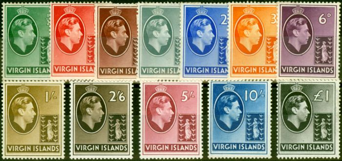 Old Postage Stamp from Virgin Islands 1943-48 Set of 12 SG110a - 121 Fine Mtd Mint