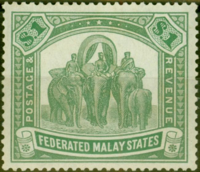 Valuable Postage Stamp from Fed Malay States 1926 $1 Pale-Green & Green SG76 Fine LMM