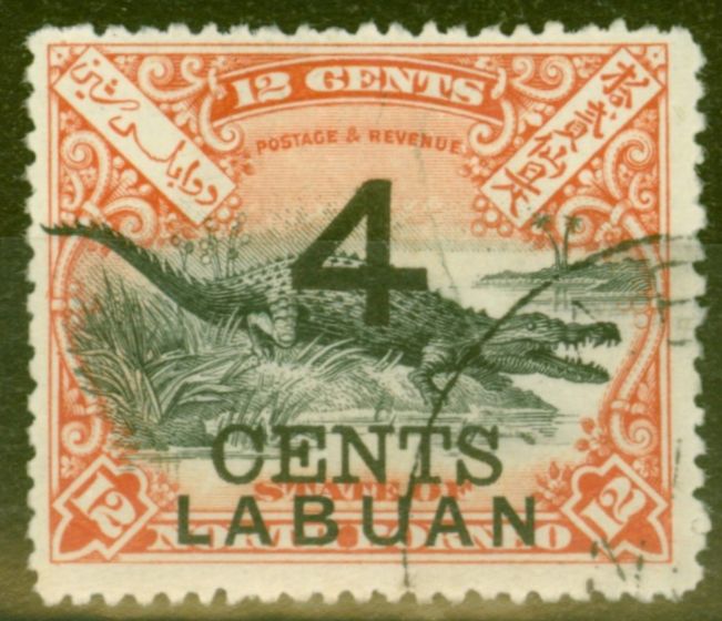 Rare Postage Stamp from Labuan 1899 4c on 12c SG105a P.13.5 - 14 V.F.U